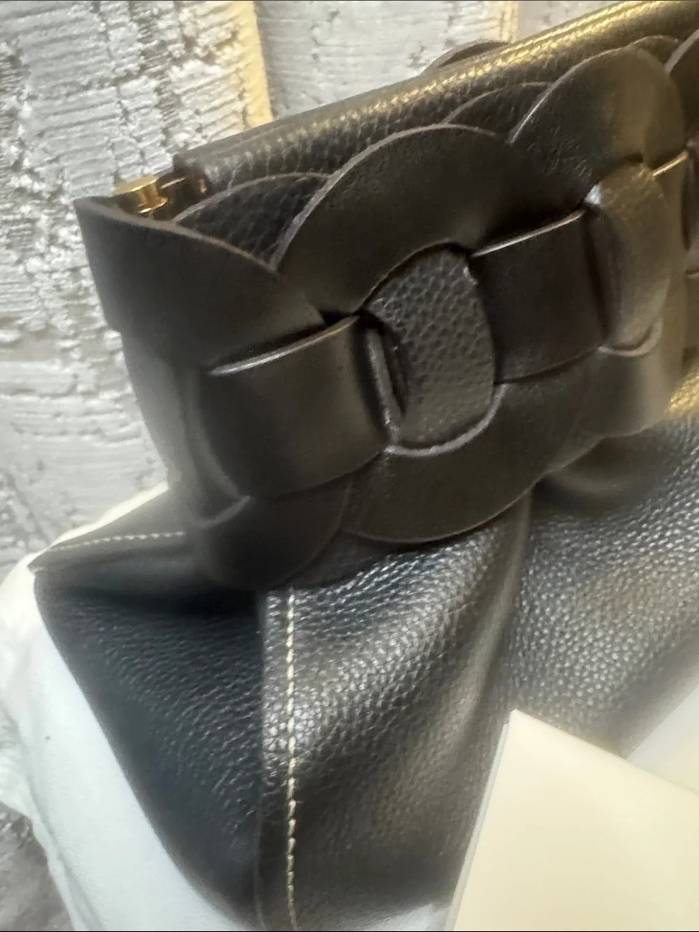 Chloé Black Pebbled Leather Clutch with Gold Disc Accent BRAND NEW with tags